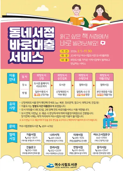 도서관 대신 동네서점서 대출하세요…여수시, '서점 대출 서비스' 시행