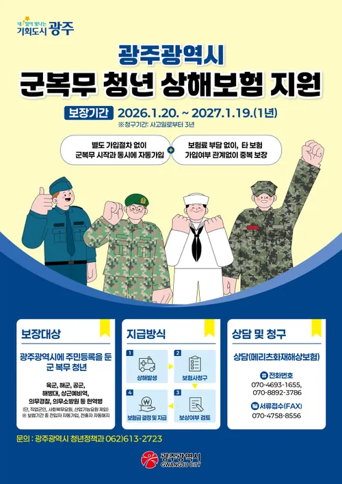 광주시, 군복무 청년 대상 상해보험 지원… PTSD 진단비 신설