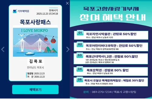목포시, 고향사랑기부 참여자에‘목포사랑패스’발급